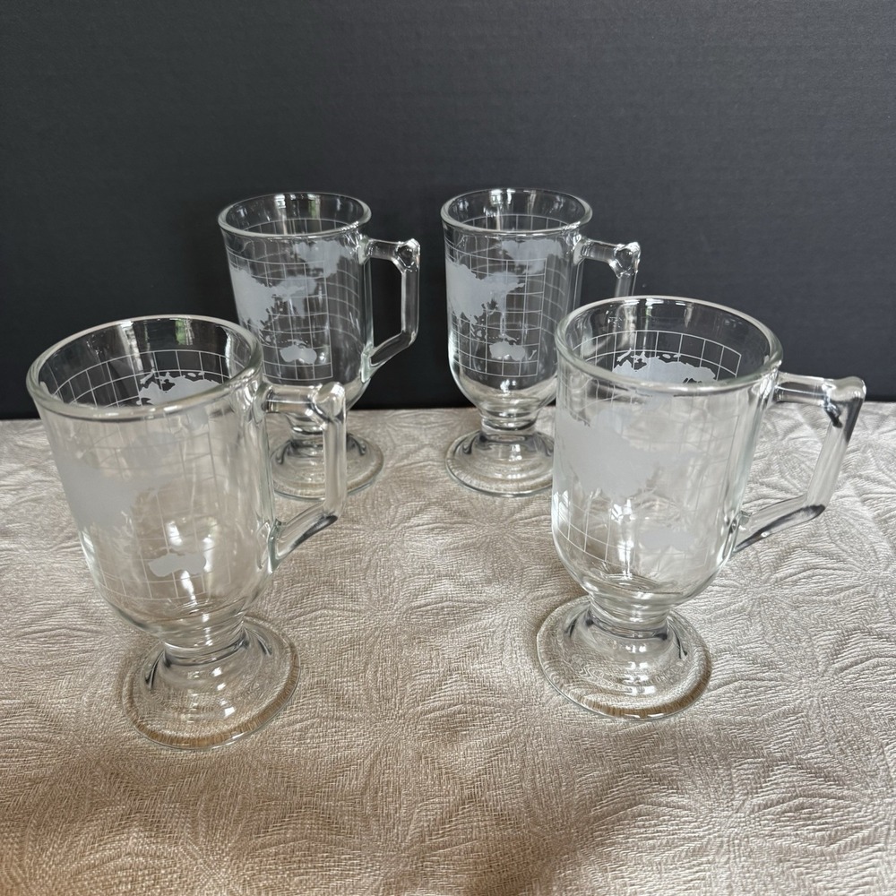 Vintage Nestle Nescafe World Globe Set of 4 Coffee Tall 8 oz Cups Mugs
